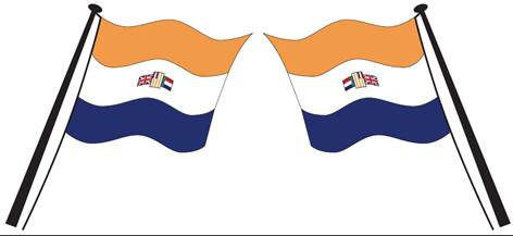 A pair of blue and orange flags

Description automatically generated