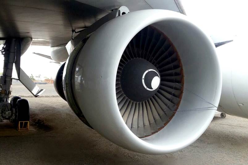 The engine of an airplane

Description automatically generated